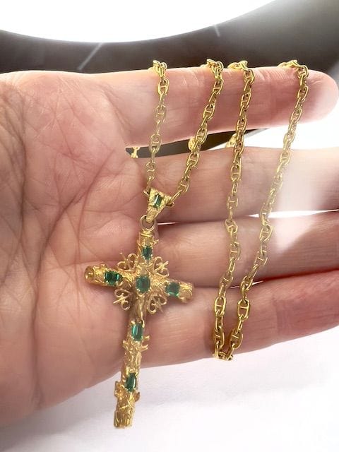 gold cross chain with emeralds - Image 2