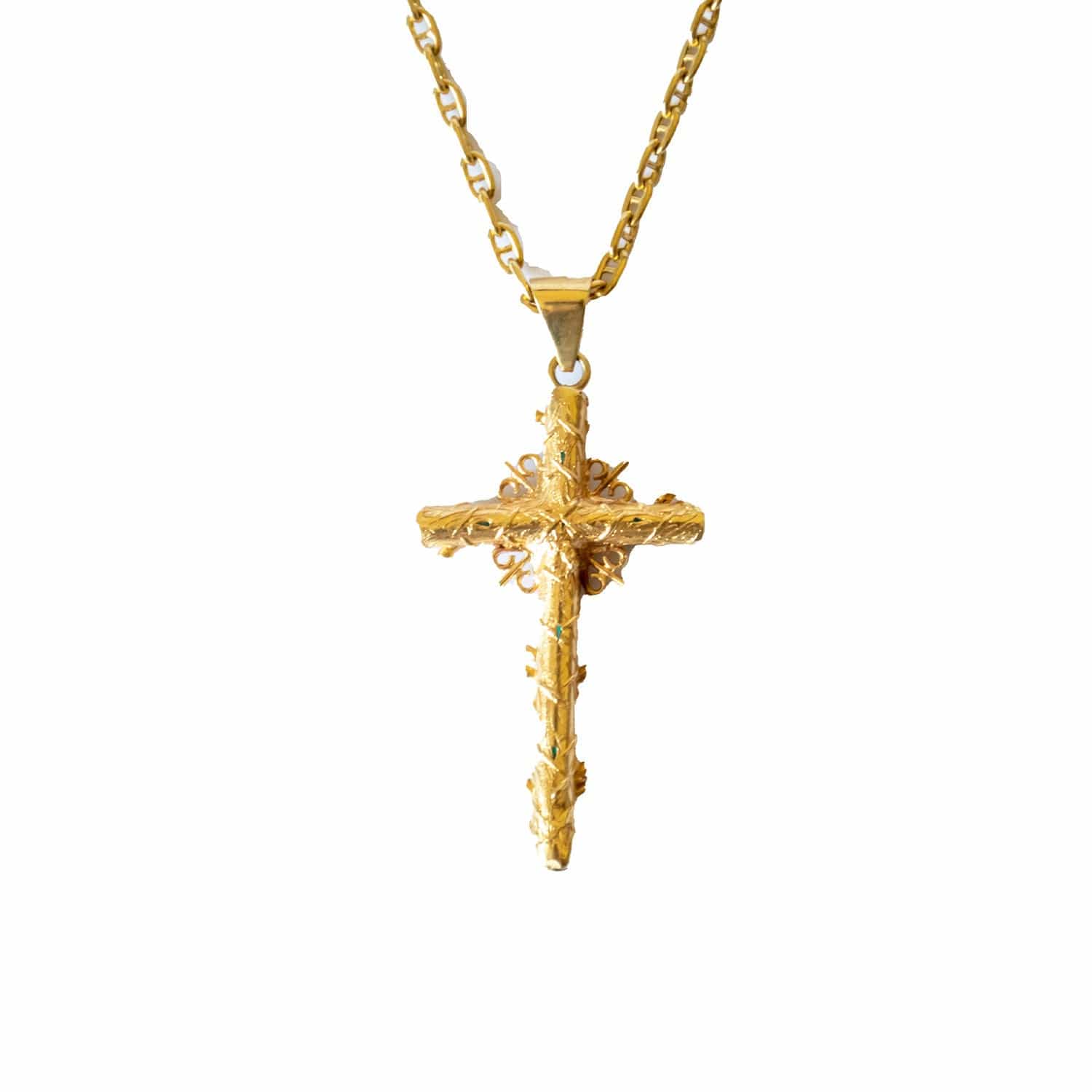 gold cross chain with emeralds - Image 3