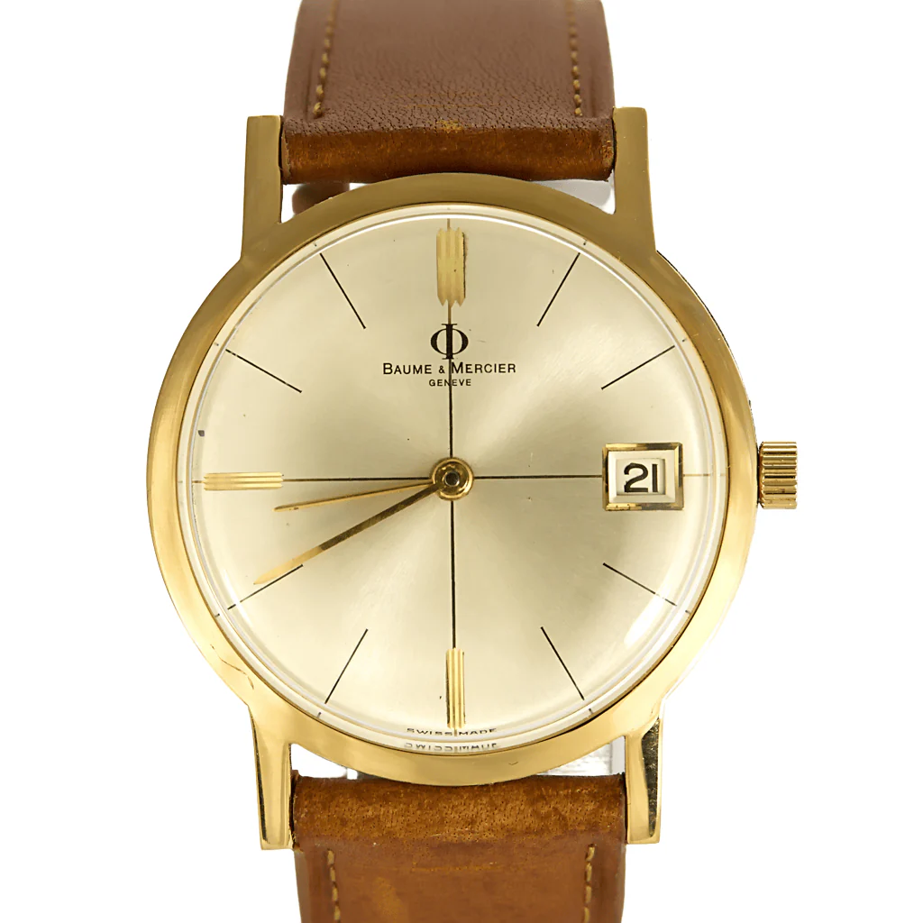 Baume et Mercier - Eterna Matic - Gold-plated steel watch with round case and automatic movement 