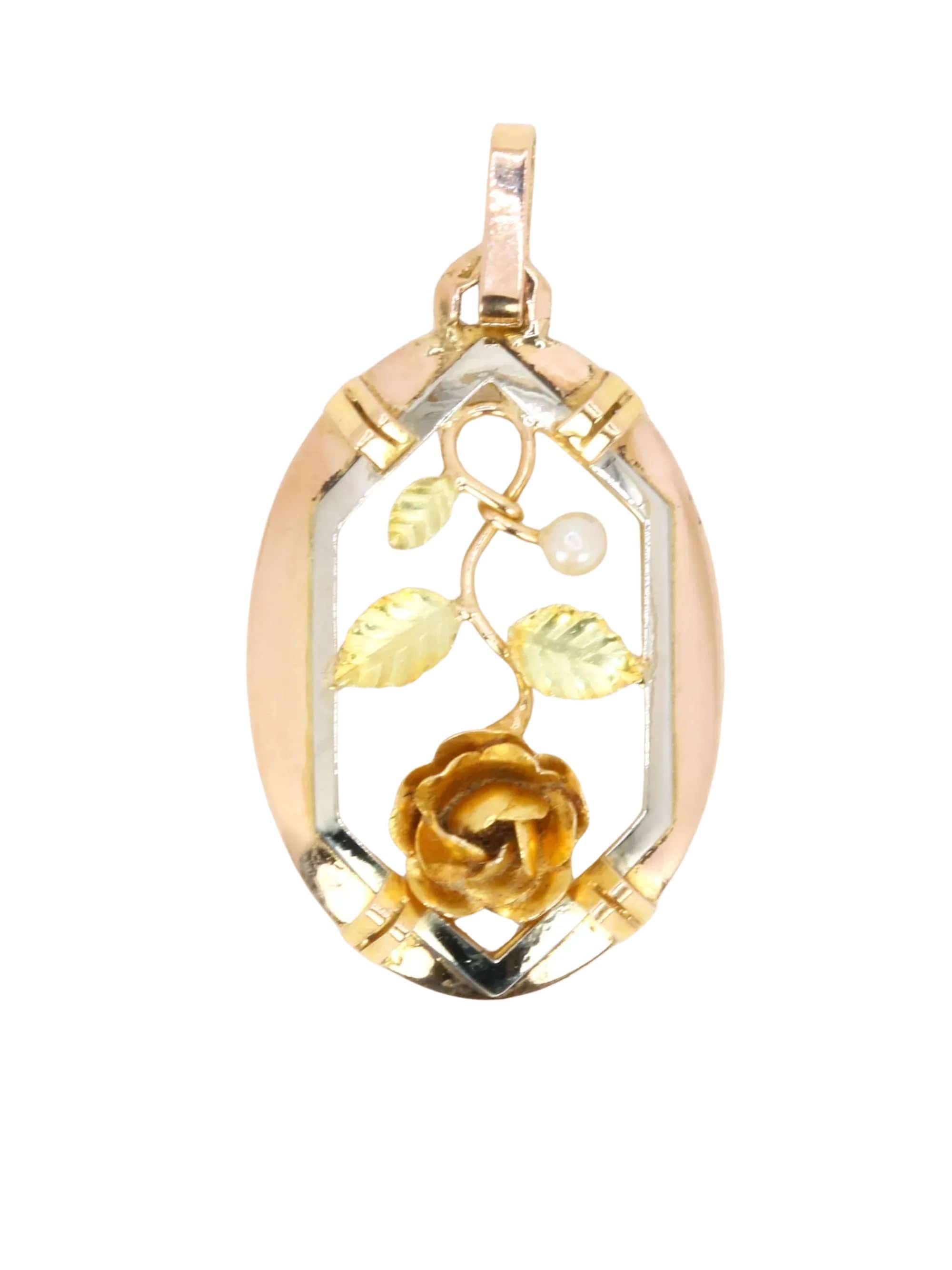 Art Nouveau yellow gold pearl pendant