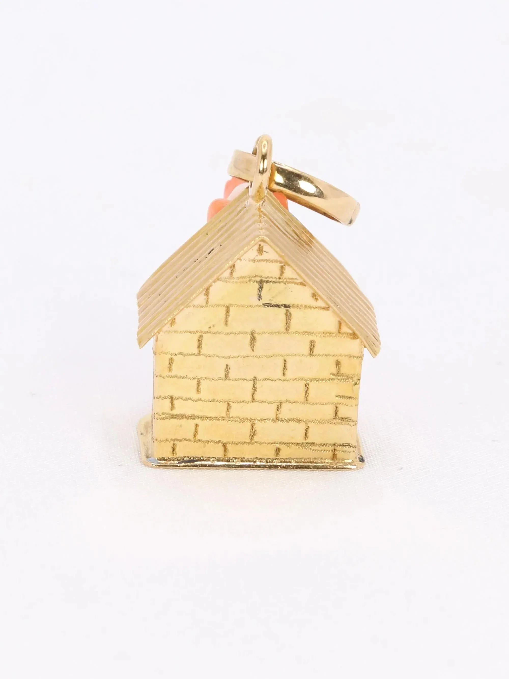 Yellow gold coral dog charms pendant - Image 5