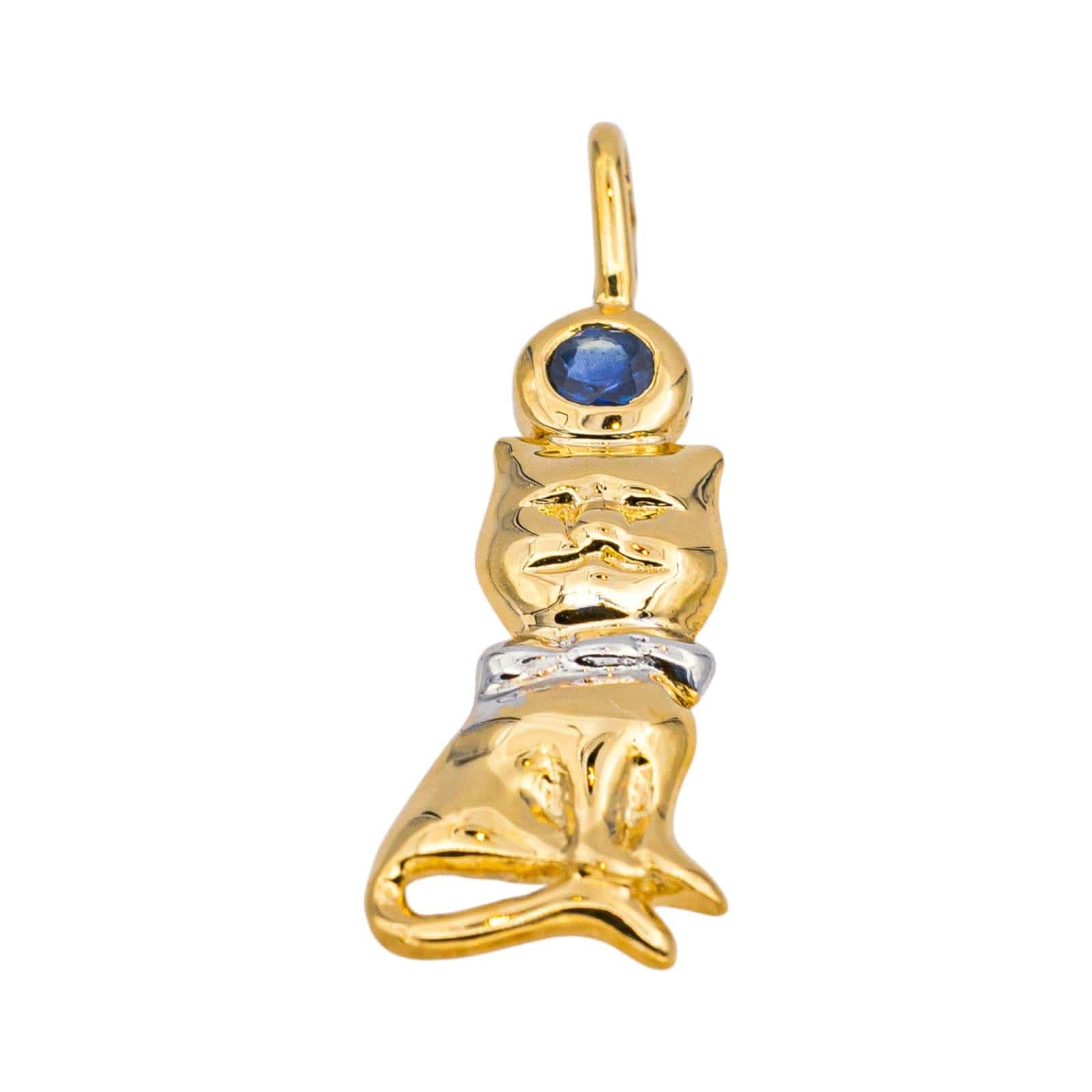 Yellow gold cat pendant, white gold sapphire  - Image 2
