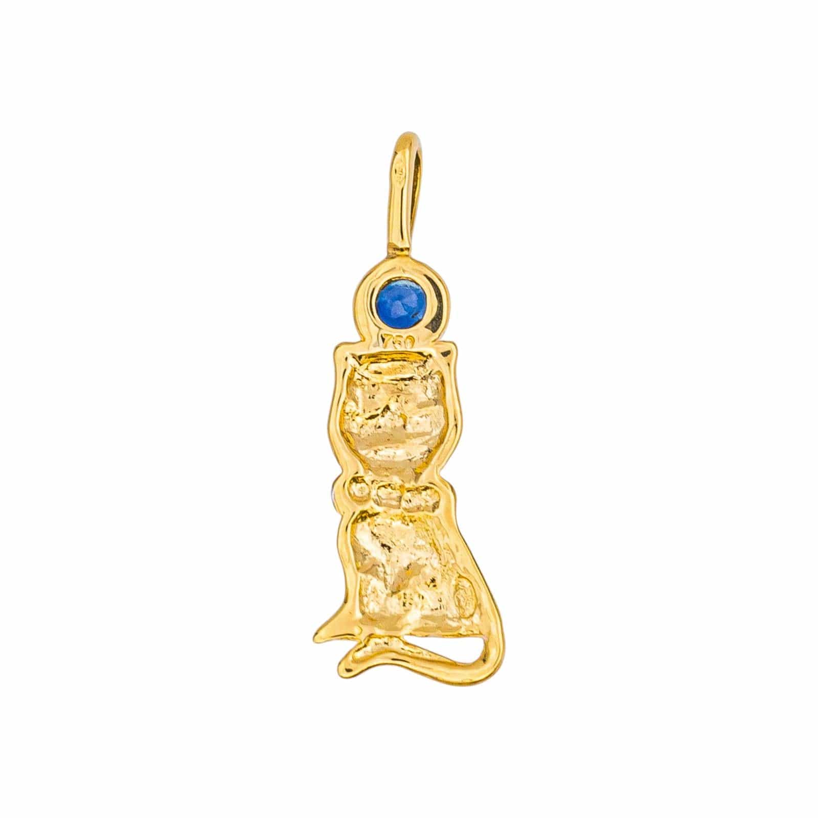 Yellow gold cat pendant, white gold sapphire  - Image 4
