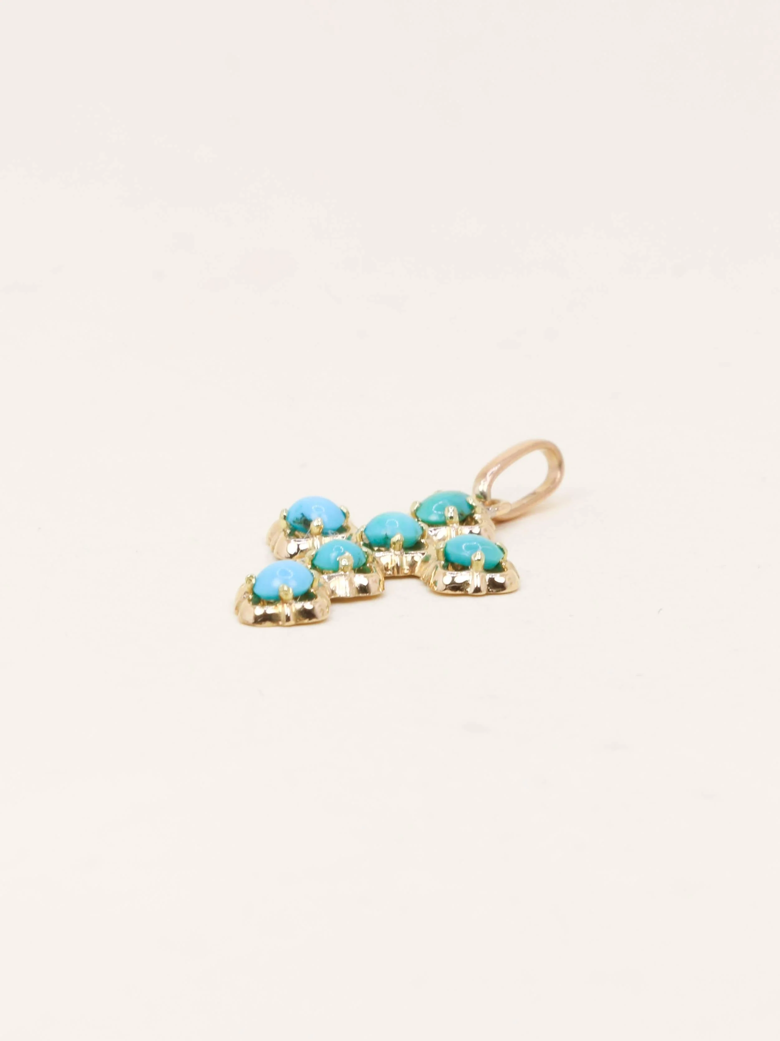 Yellow gold cross pendant with turquoise cabochons  - Image 4
