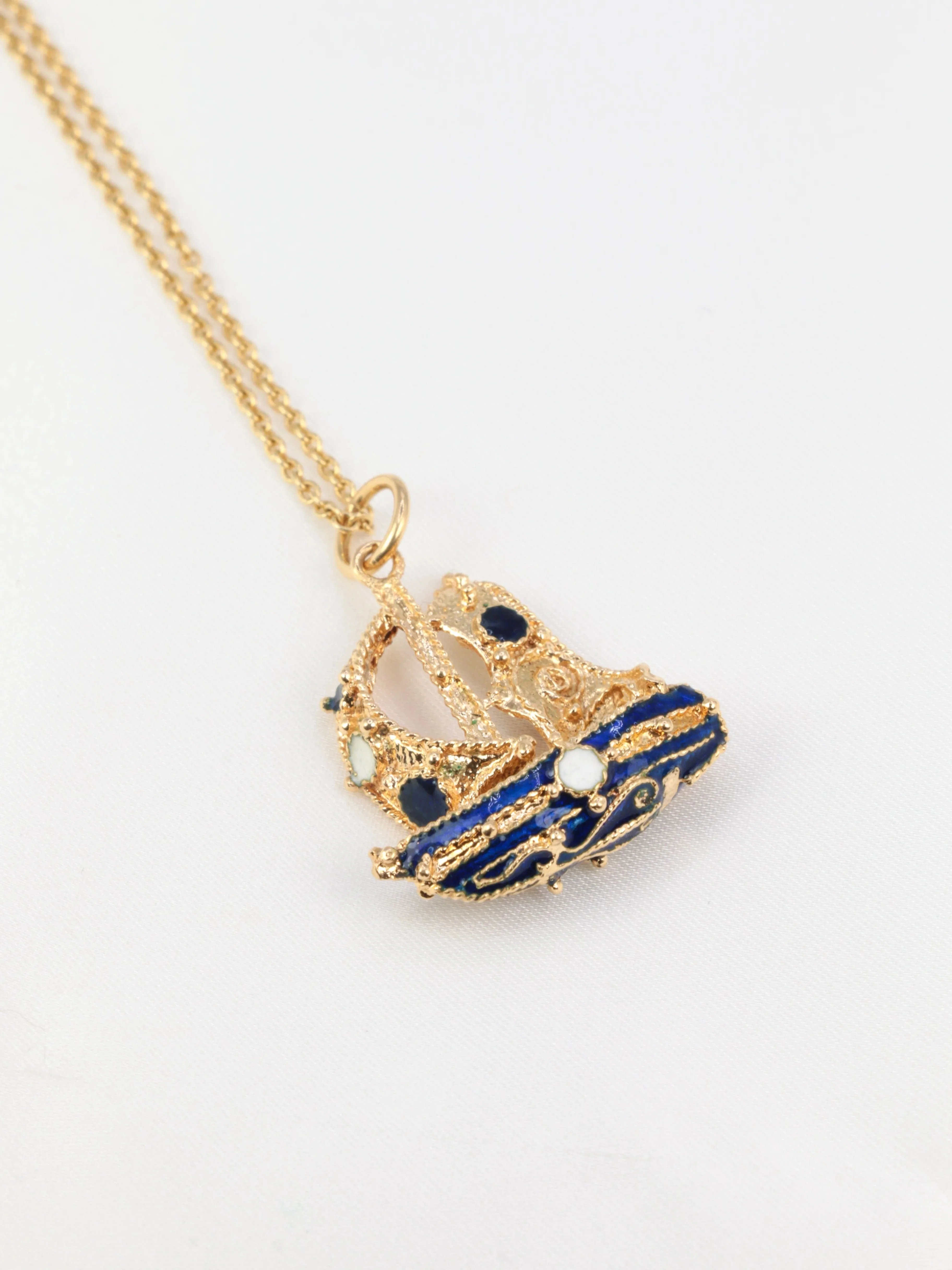 Gold Pendant and Blue and White Email - Image 4