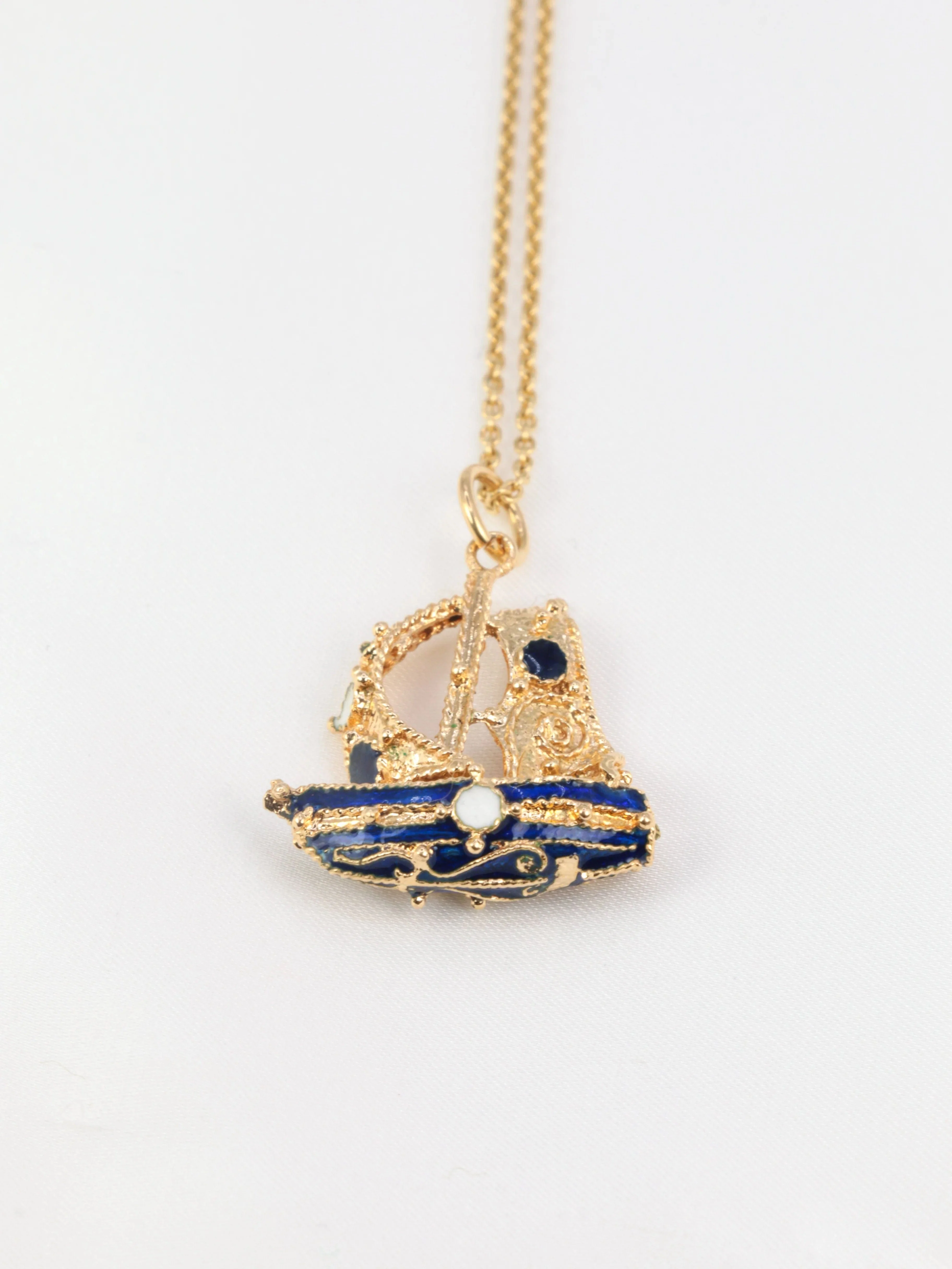 Gold Pendant and Blue and White Email - Image 6