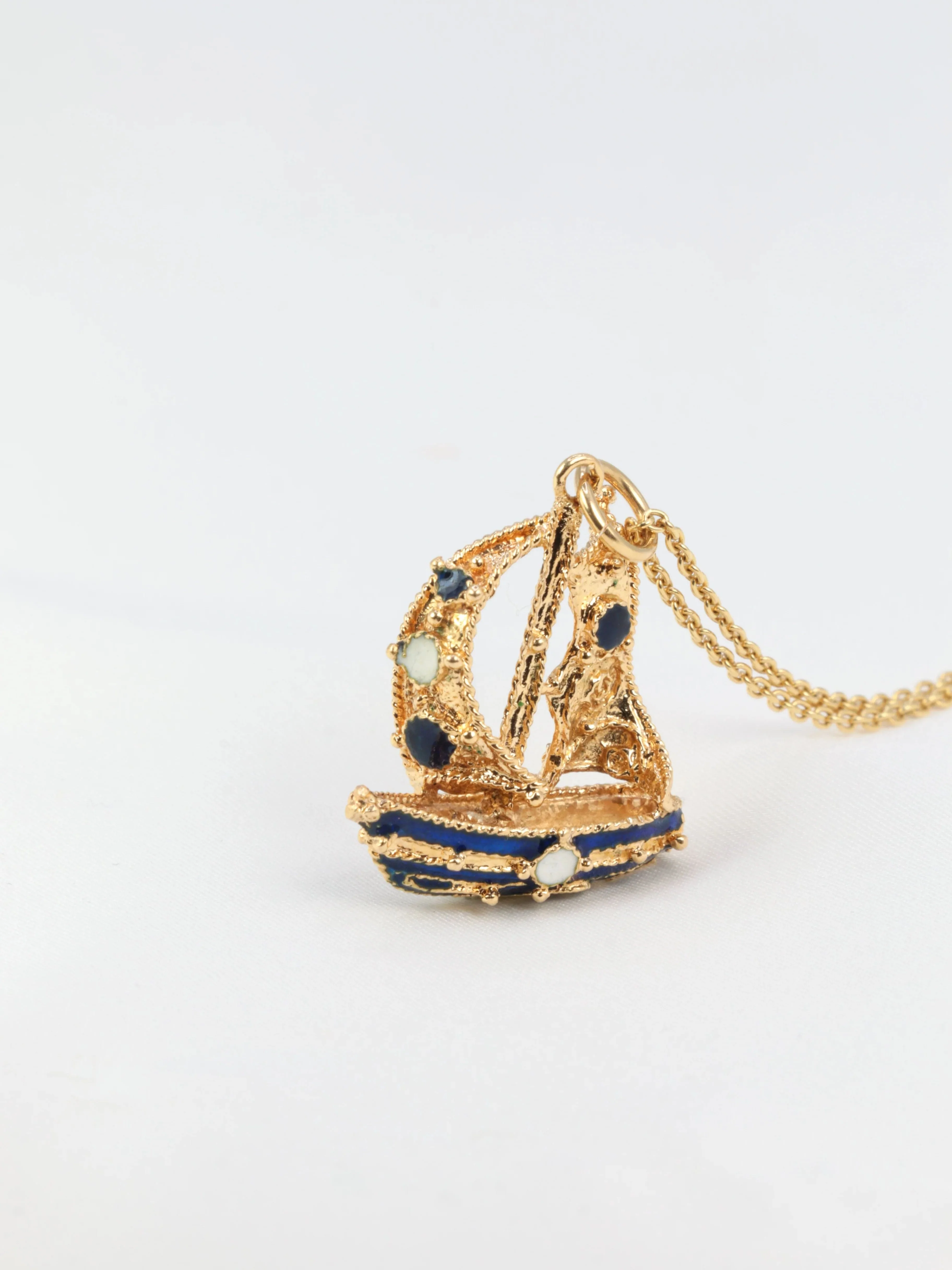 Gold Pendant and Blue and White Email - Image 7