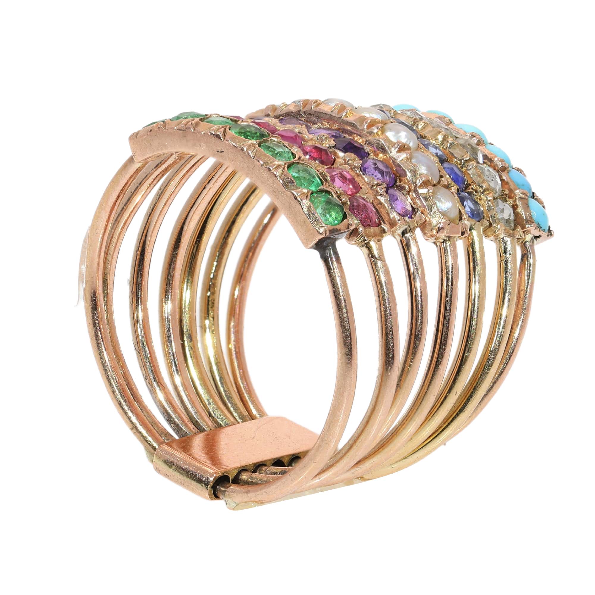 Victorian Harem Ring with Seven Gemstone Bands, circa 1890  - Image 10