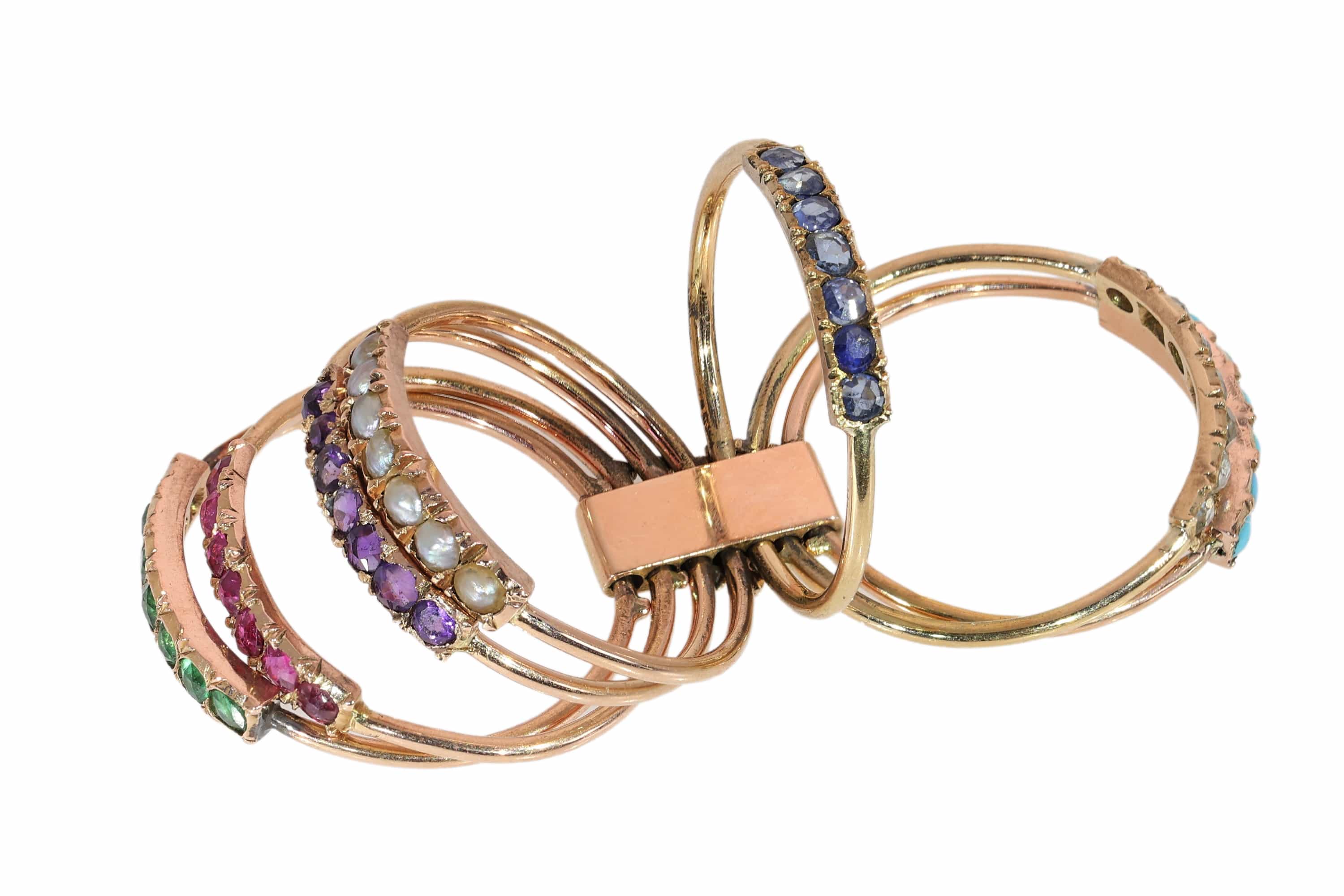 Victorian Harem Ring with Seven Gemstone Bands, circa 1890  - Image 13