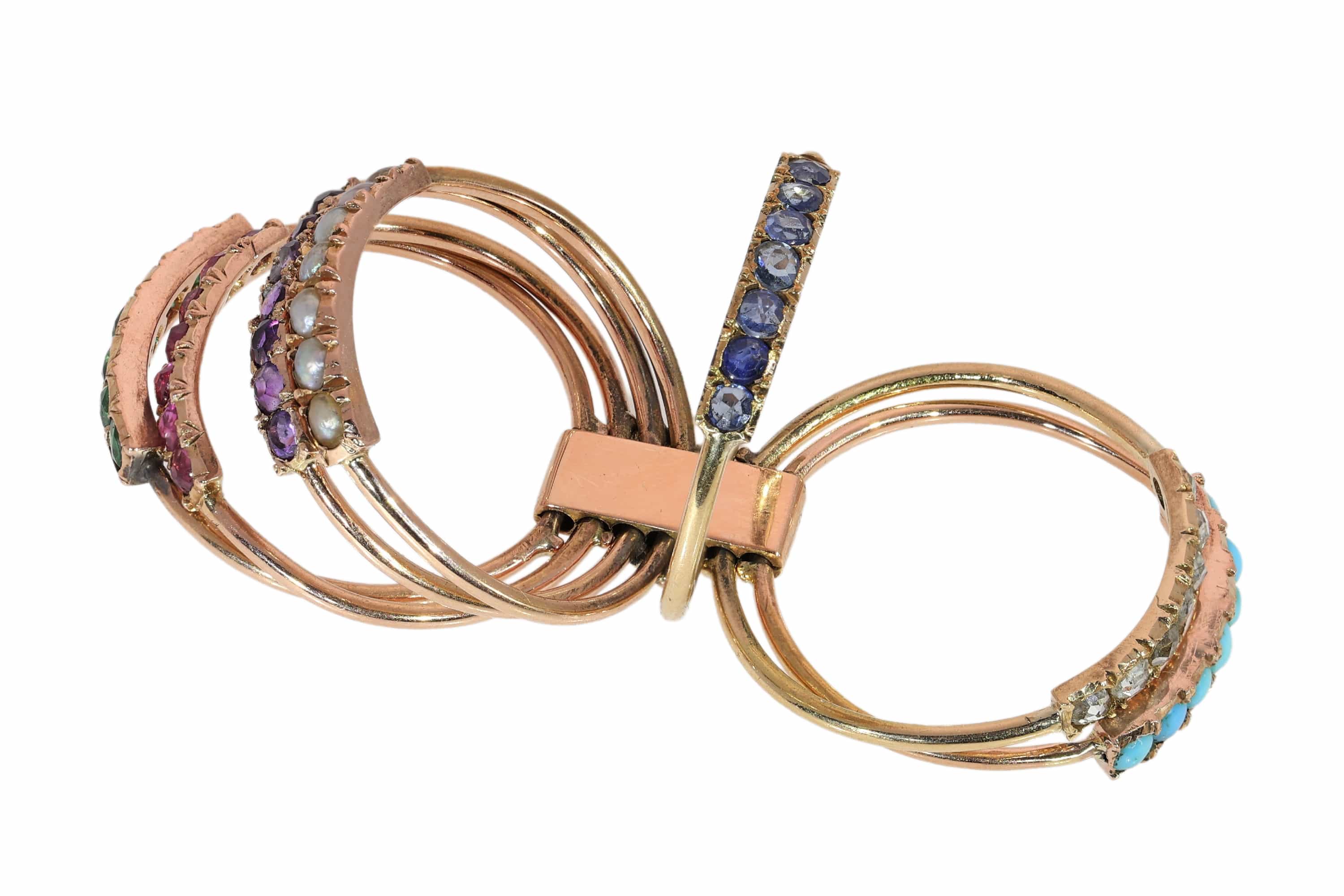 Victorian Harem Ring with Seven Gemstone Bands, circa 1890  - Image 14