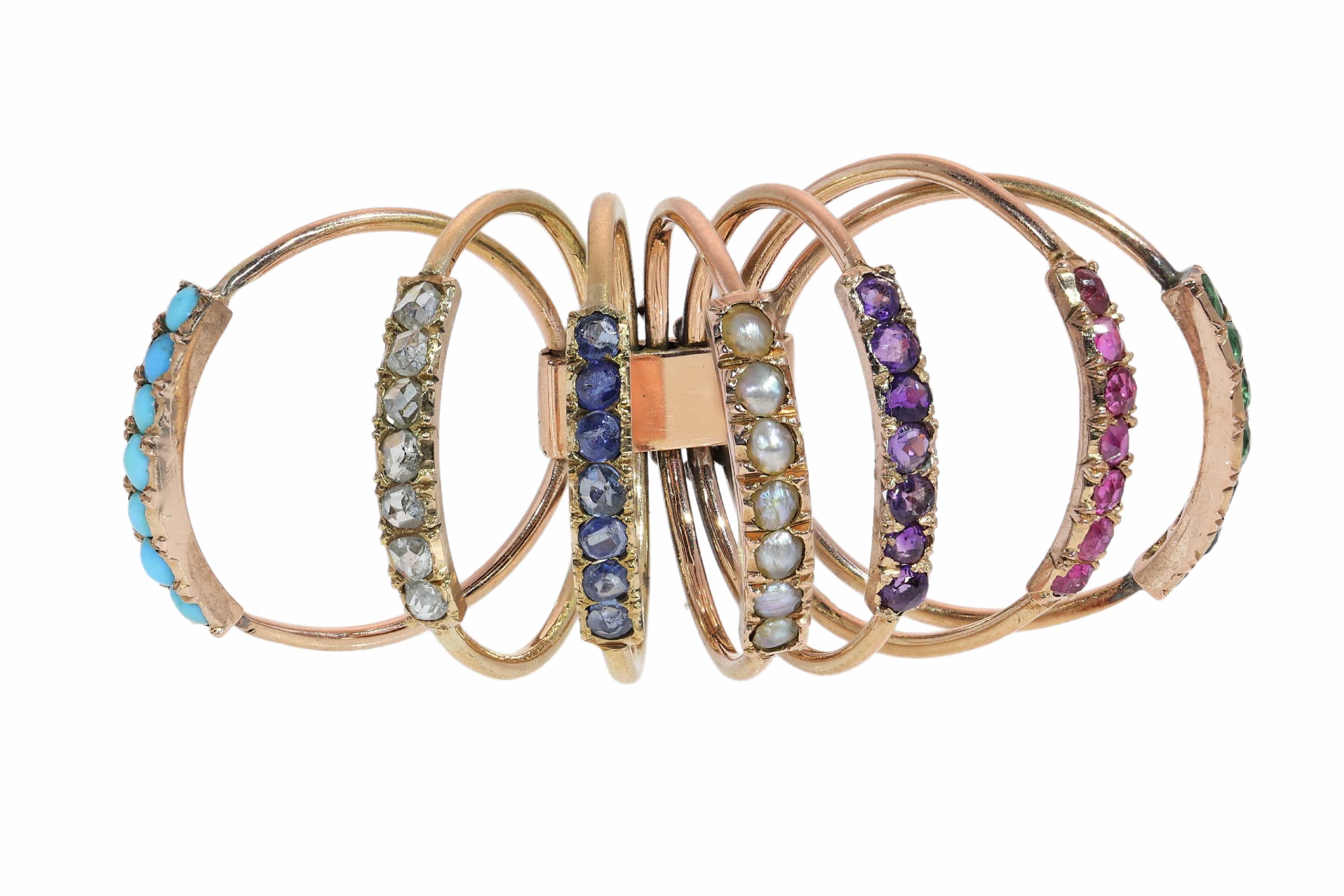 Victorian Harem Ring with Seven Gemstone Bands, circa 1890  - Image 15