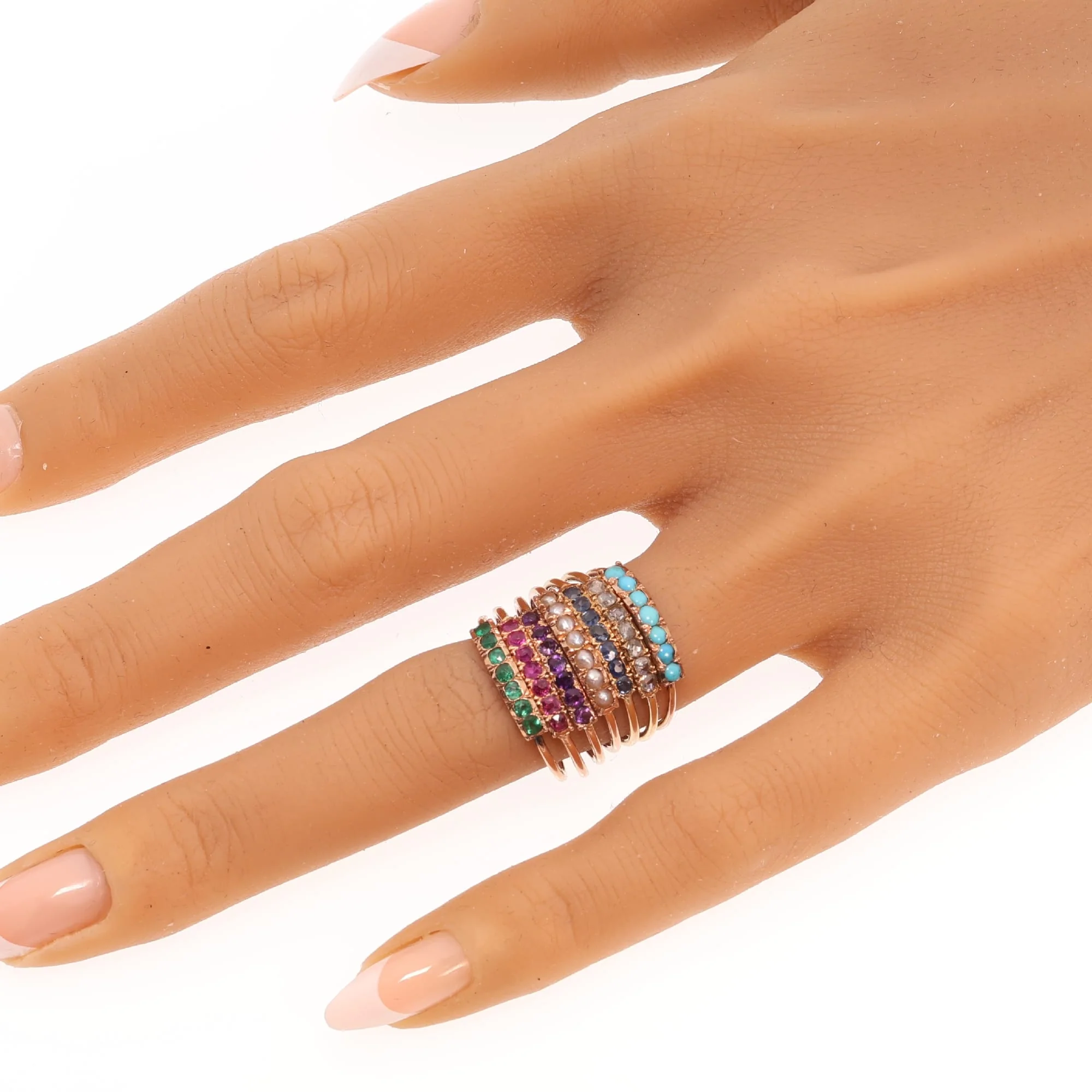 Victorian Harem Ring with Seven Gemstone Bands, circa 1890  - Image 3