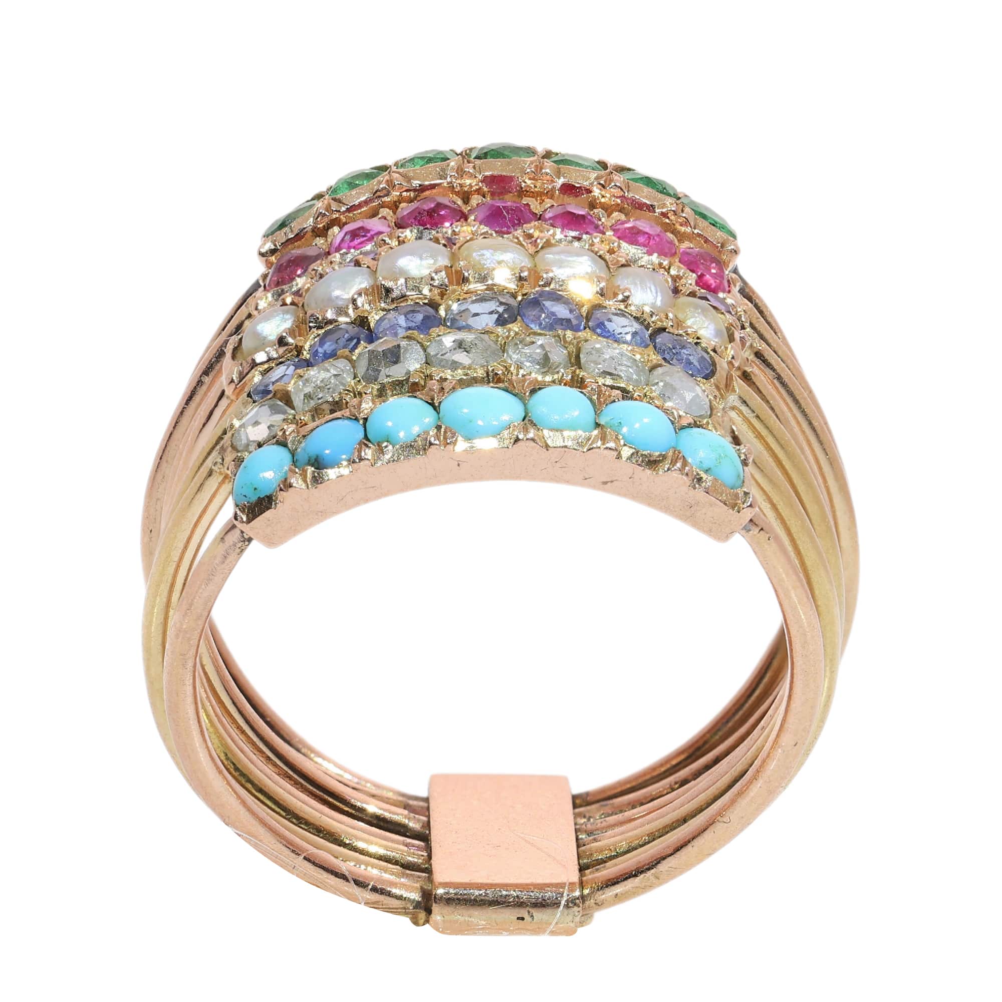 Victorian Harem Ring with Seven Gemstone Bands, circa 1890  - Image 4