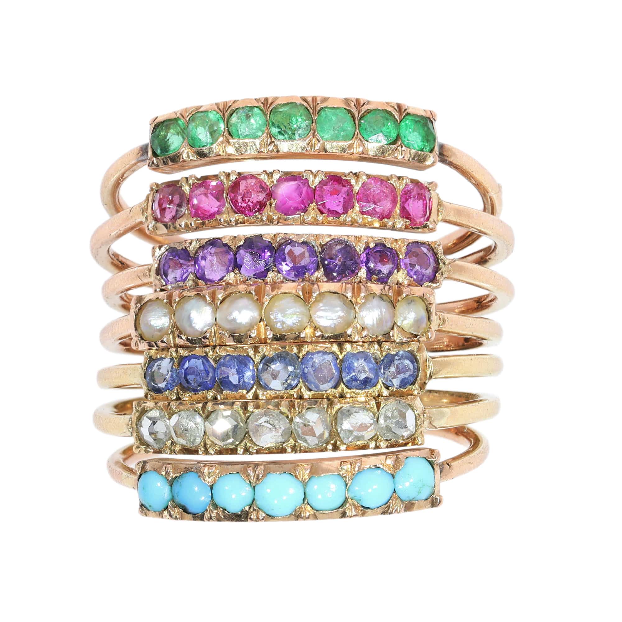 Victorian Harem Ring with Seven Gemstone Bands, circa 1890  - Image 5