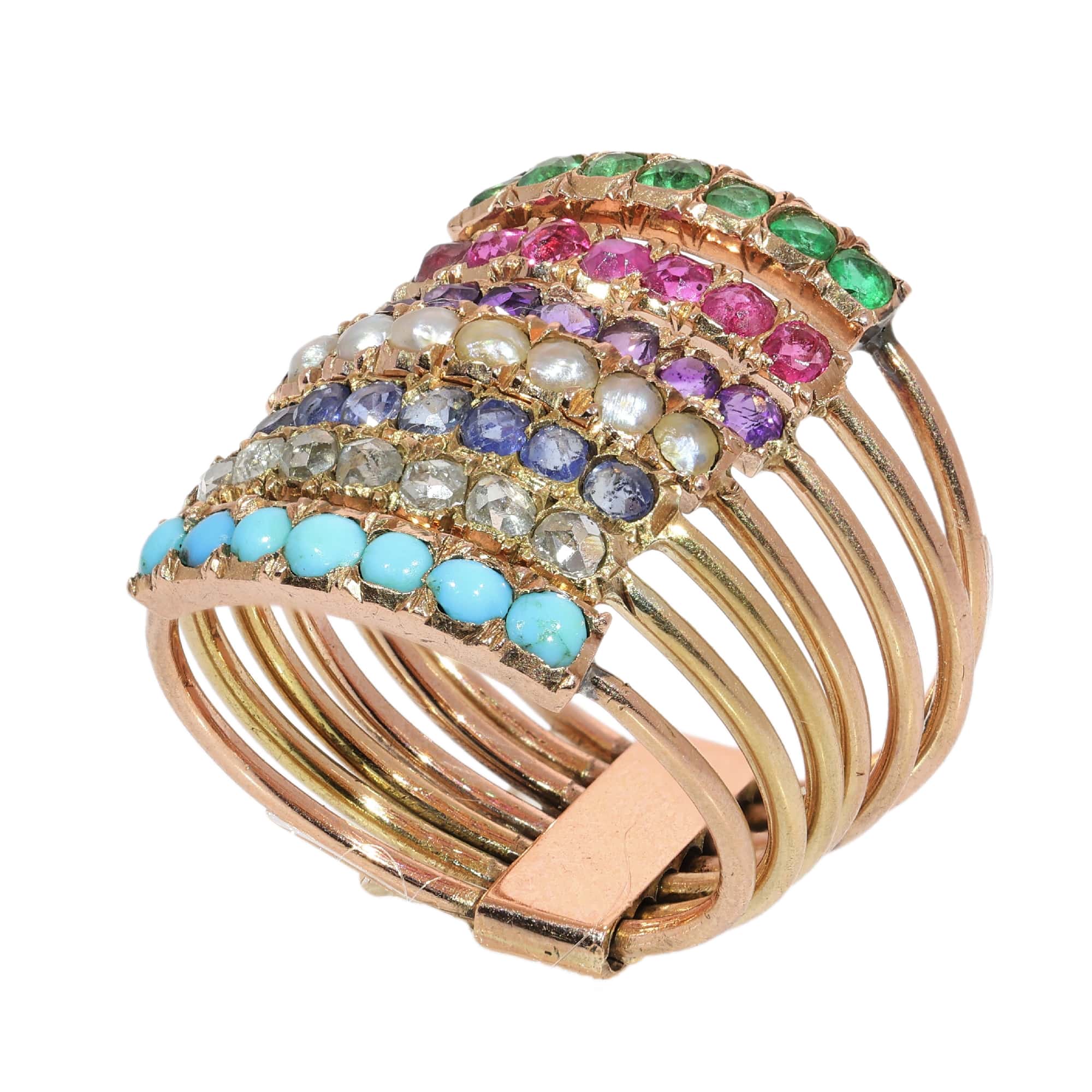 Victorian Harem Ring with Seven Gemstone Bands, circa 1890  - Image 7