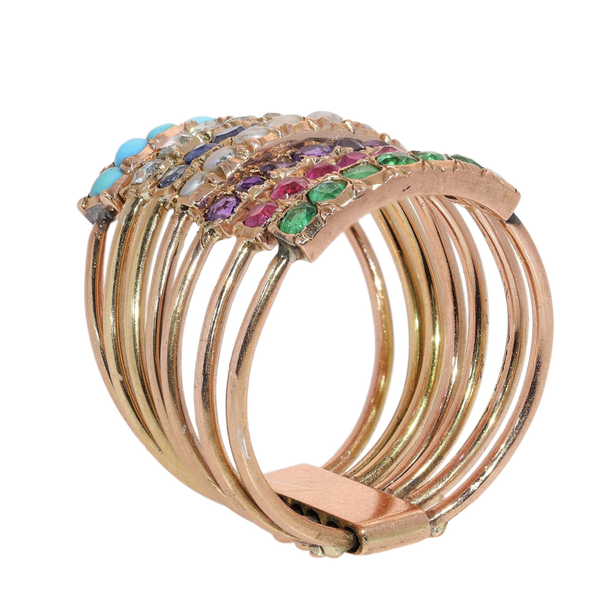 Victorian Harem Ring with Seven Gemstone Bands, circa 1890  - Image 9