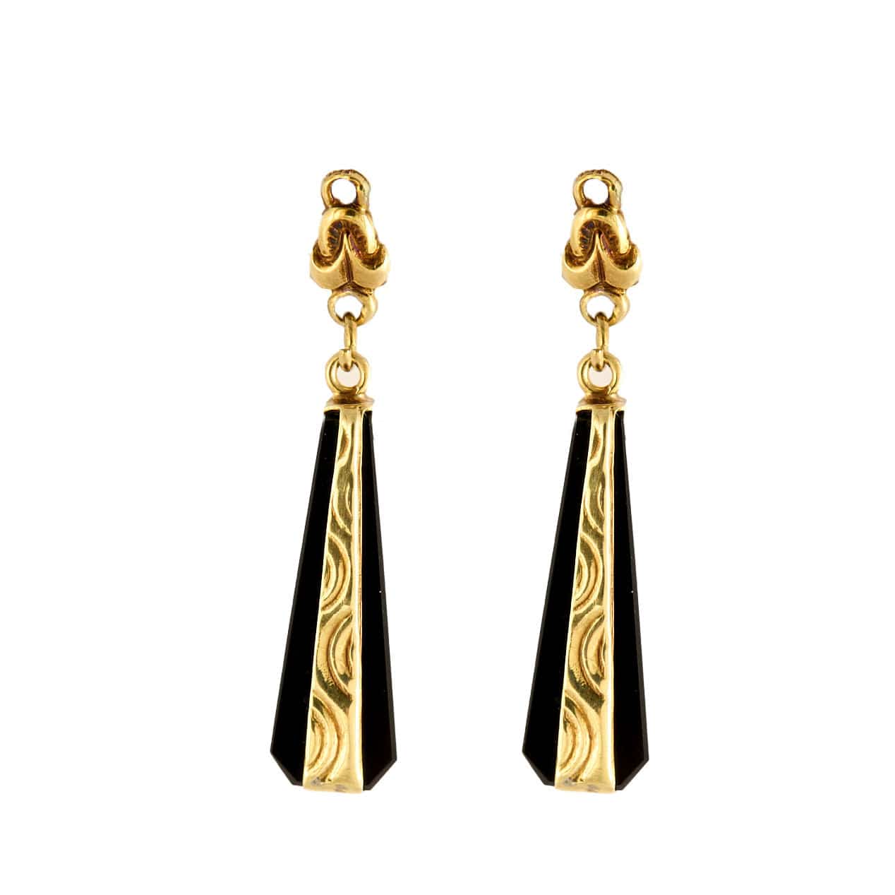Yellow gold onyx dangle earrings